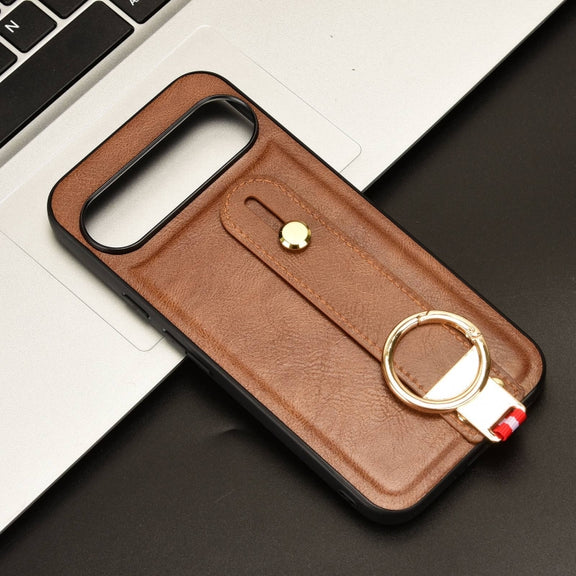 For Google Pixel 9 Wristband Leather Back Phone Case(Brown)