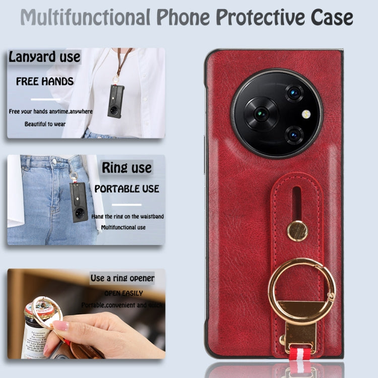 For Tecno Phantom V Fold Wristband Leather Back Phone Case(Red)