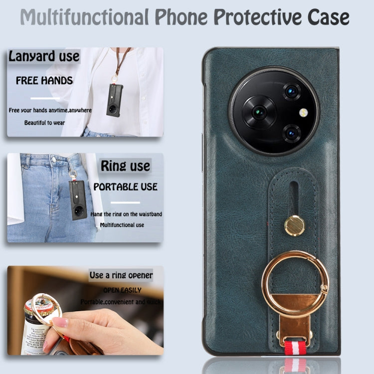 For Tecno Phantom V Fold Wristband Leather Back Phone Case(Blue)