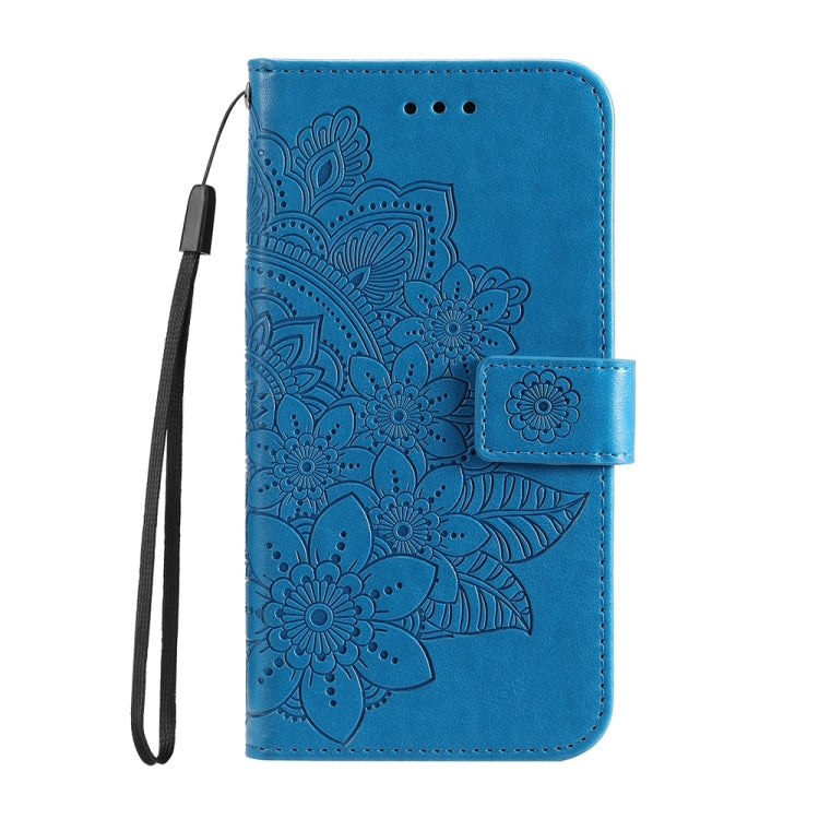 For Google Pixel 9 Pro 7-petal Flowers Embossing Leather Phone Case(Blue)