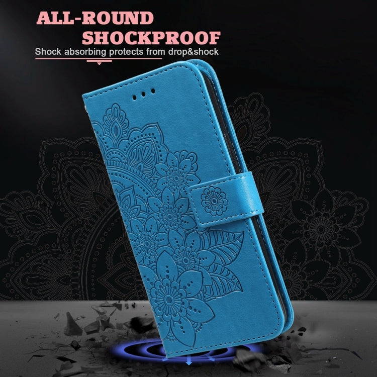 For Google Pixel 9 Pro 7-petal Flowers Embossing Leather Phone Case(Blue)