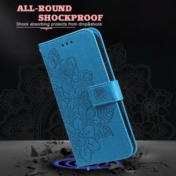 For Google Pixel 9 Pro 7-petal Flowers Embossing Leather Phone Case(Blue)