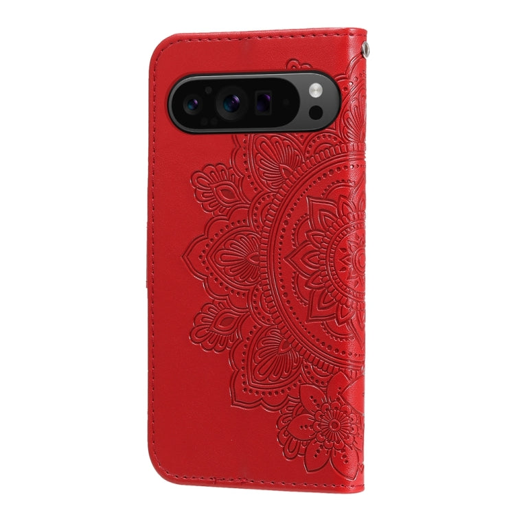 For Google Pixel 9 Pro 7-petal Flowers Embossing Leather Phone Case(Red)