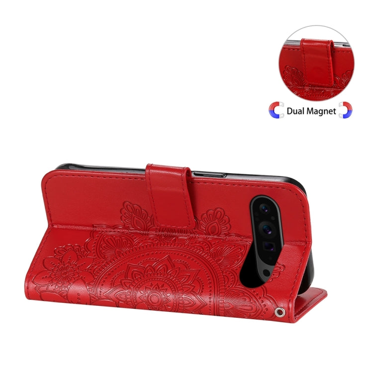 For Google Pixel 9 Pro 7-petal Flowers Embossing Leather Phone Case(Red)