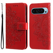 For Google Pixel 9 Seven-petal Flowers Embossing Leather Phone Case(Red)