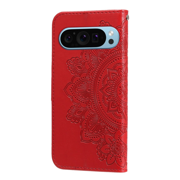 For Google Pixel 9 Seven-petal Flowers Embossing Leather Phone Case(Red)