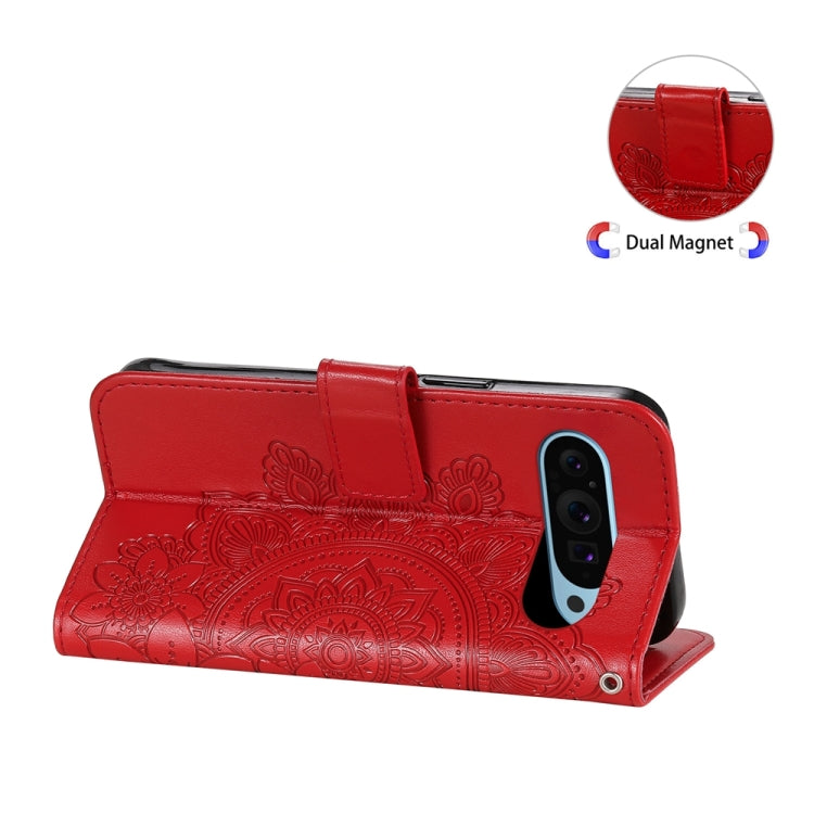 For Google Pixel 9 Seven-petal Flowers Embossing Leather Phone Case(Red)