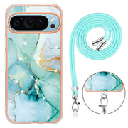 For Google Pixel 9 Pro XL Electroplating Marble Dual-side IMD Phone Case with Lanyard(Green 003)