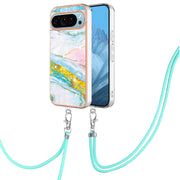 For Google Pixel 9 Pro XL Electroplating Marble Dual-side IMD Phone Case with Lanyard(Green 004)