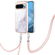 For Google Pixel 9 Pro XL Electroplating Marble Dual-side IMD Phone Case with Lanyard(White 006)