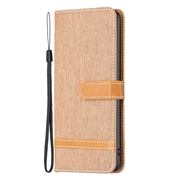 For iPhone 16 Pro Max Color Block Denim Texture Leather Phone Case(Brown)