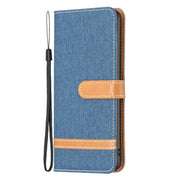 For iPhone 16 Pro Color Block Denim Texture Leather Phone Case(Dark Blue)