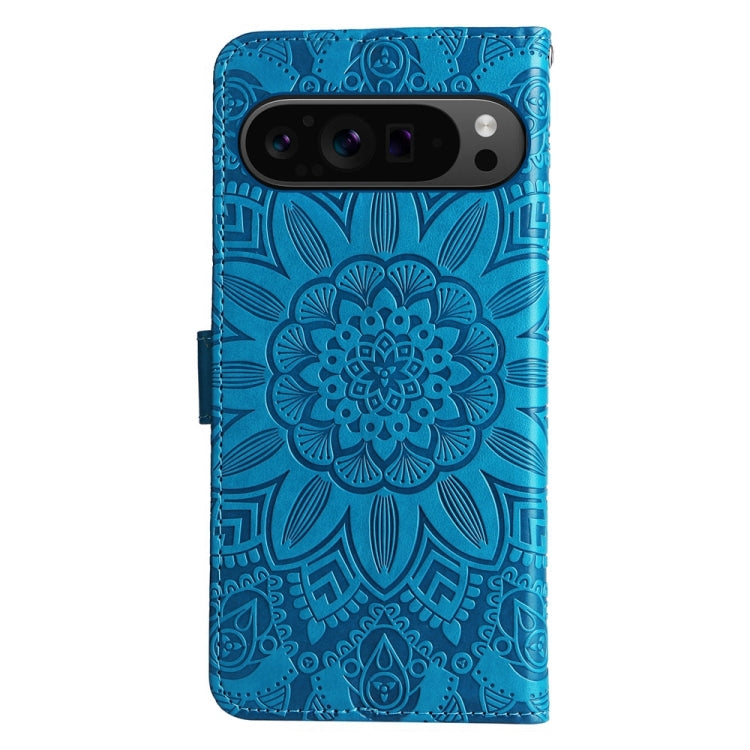 For Google Pixel 9 Pro Embossed Sunflower Leather Phone Case(Blue)