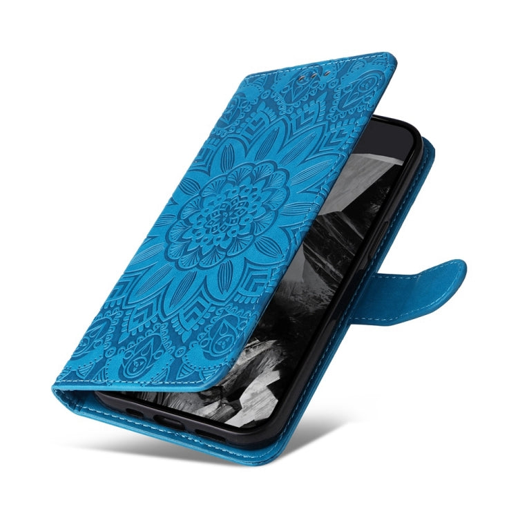 For Google Pixel 9 Pro Embossed Sunflower Leather Phone Case(Blue)