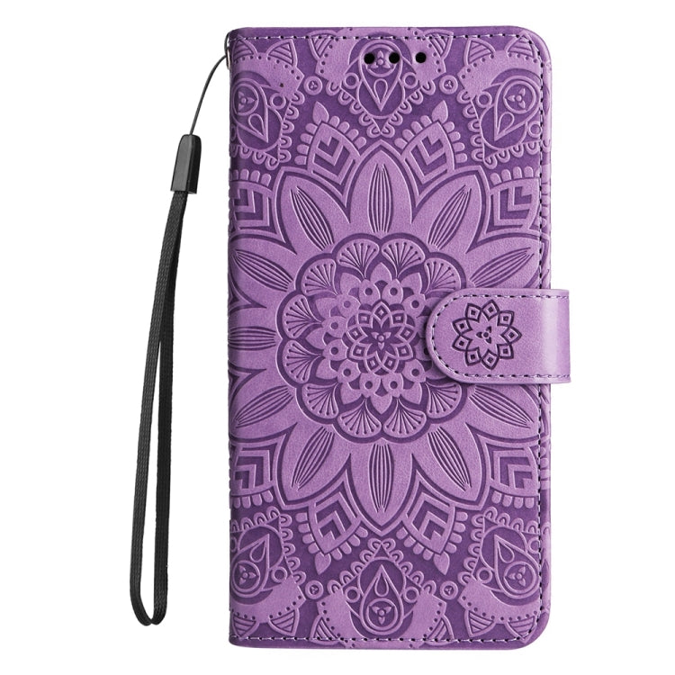 For Google Pixel 9 Pro Embossed Sunflower Leather Phone Case(Purple)