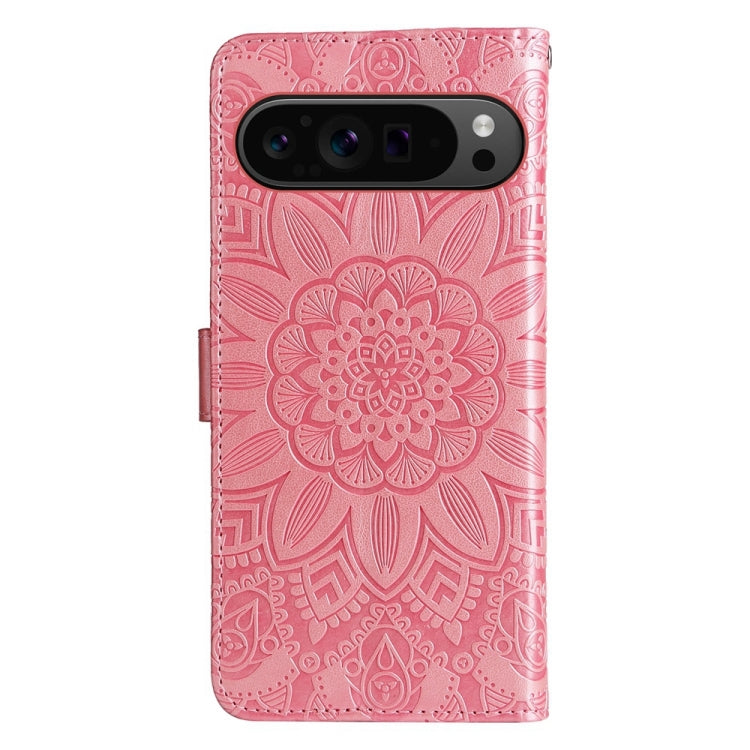For Google Pixel 9 Pro Embossed Sunflower Leather Phone Case(Rose Gold)
