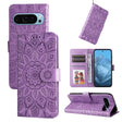 For Google Pixel 9 Embossed Sunflower Leather Phone Case(Purple) - Google Cases by PMC TechLife | Online Shopping South Africa | PMC TechLife | Buy Now Pay Later Mobicred