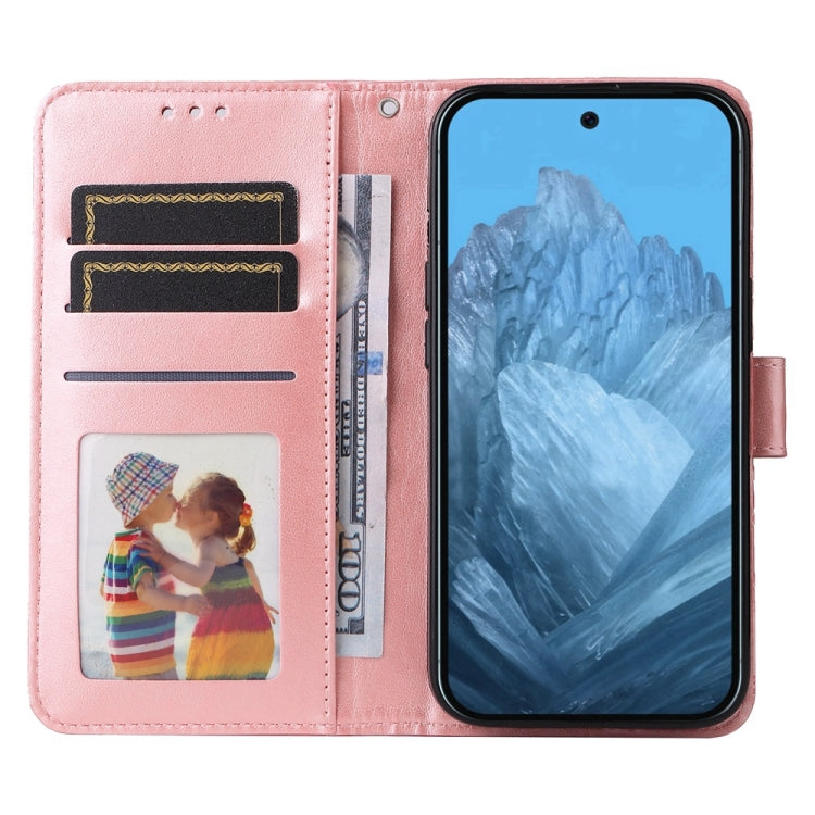 For Google Pixel 9 Embossed Sunflower Leather Phone Case(Rose Gold)