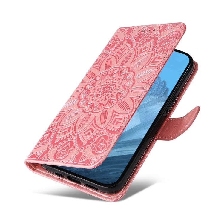 For Google Pixel 9 Embossed Sunflower Leather Phone Case(Rose Gold)