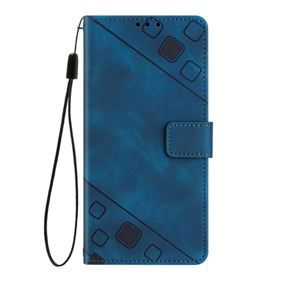 For iPhone 16 Pro Skin-feel Embossed Leather Phone Case(Blue)