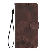 For iPhone 16 Skin-feel Embossed Leather Phone Case(Brown)