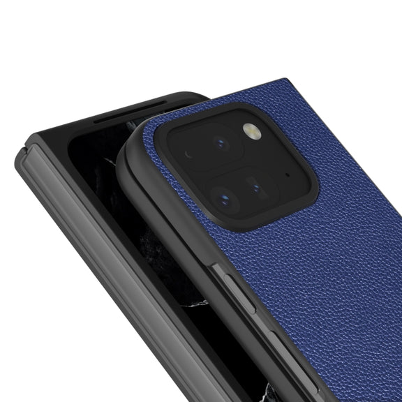 For Google Pixel 9 Pro Fold ABEEL Black Edge Genuine Leather Mino Phone Case(Royal Blue)