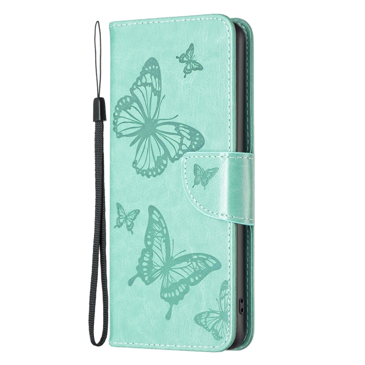 For iPhone 16 Pro Embossing Two Butterflies Pattern Leather Phone Case(Green)