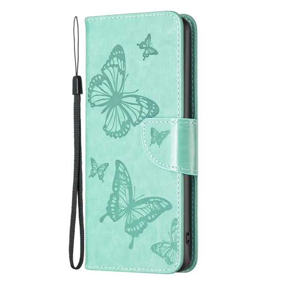 For iPhone 16 Pro Embossing Two Butterflies Pattern Leather Phone Case(Green)