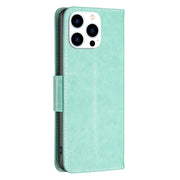 For iPhone 16 Pro Embossing Two Butterflies Pattern Leather Phone Case(Green)