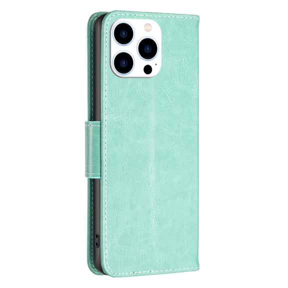 For iPhone 16 Pro Embossing Two Butterflies Pattern Leather Phone Case(Green)