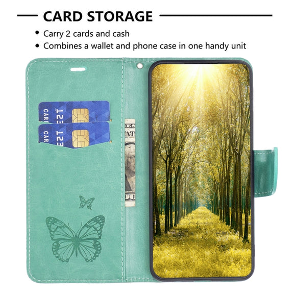 For iPhone 16 Pro Embossing Two Butterflies Pattern Leather Phone Case(Green)