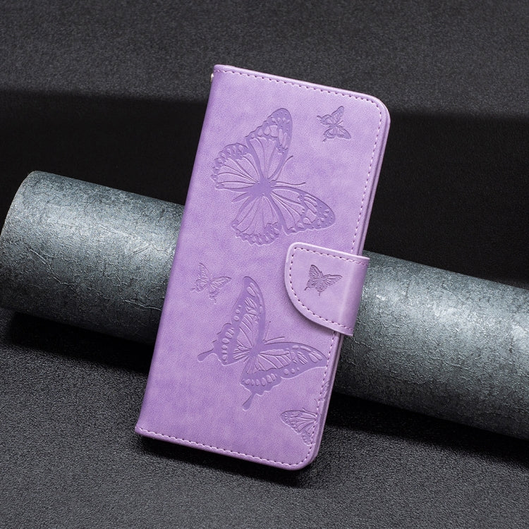 For iPhone 16 Pro Embossing Two Butterflies Pattern Leather Phone Case(Purple)
