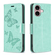 For iPhone 16 Embossing Two Butterflies Pattern Leather Phone Case(Green) - iPhone 16 Cases by PMC TechLife | Online Shopping South Africa | PMC TechLife | Buy Now Pay Later Mobicred