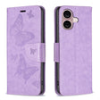 For iPhone 16 Embossing Two Butterflies Pattern Leather Phone Case(Purple) - iPhone 16 Cases by PMC TechLife | Online Shopping South Africa | PMC TechLife | Buy Now Pay Later Mobicred