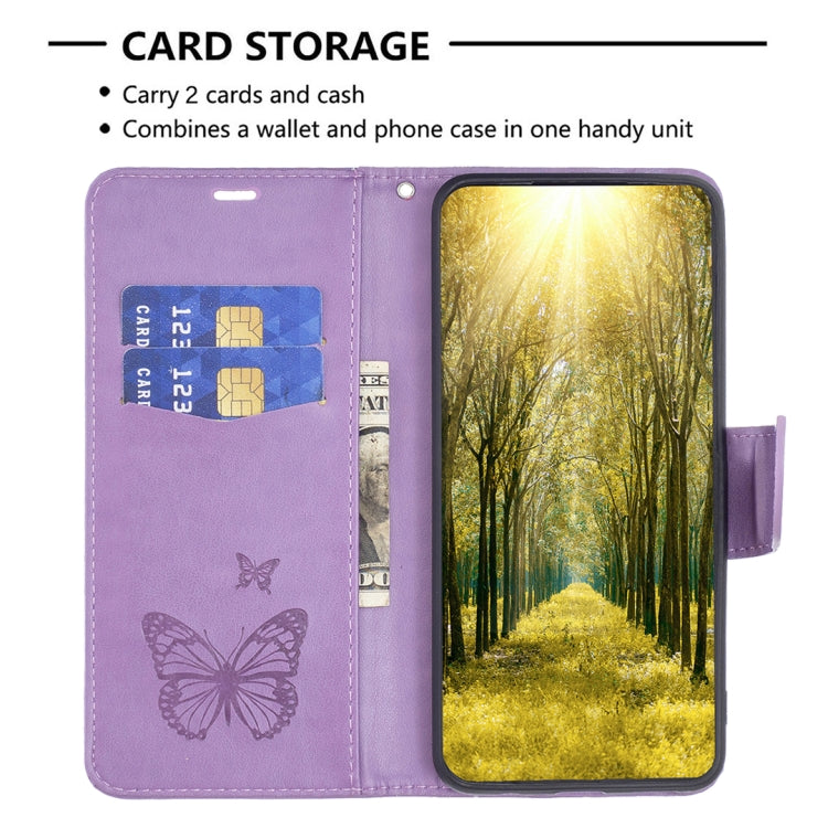 For iPhone 16 Embossing Two Butterflies Pattern Leather Phone Case(Purple)