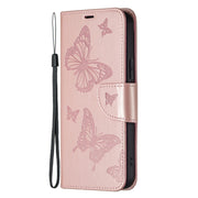 For iPhone 16 Embossing Two Butterflies Pattern Leather Phone Case(Rose Gold)