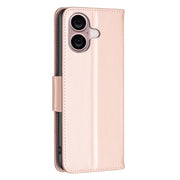 For iPhone 16 Embossing Two Butterflies Pattern Leather Phone Case(Rose Gold)
