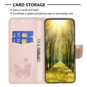 For iPhone 16 Embossing Two Butterflies Pattern Leather Phone Case(Rose Gold)