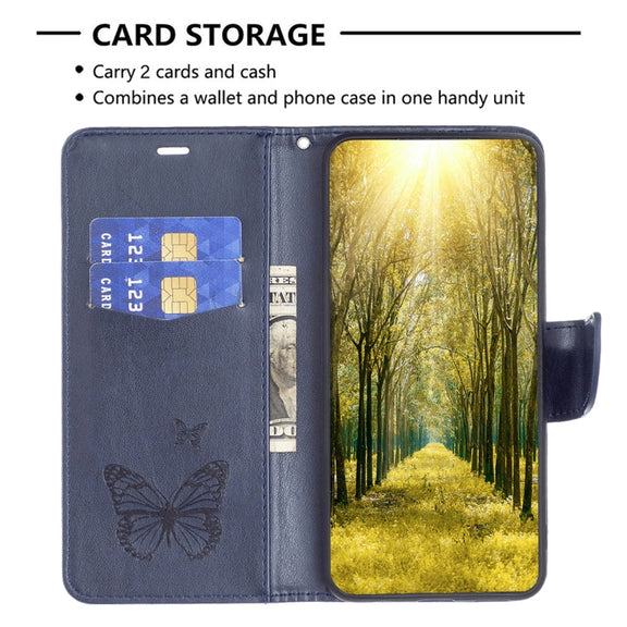 For iPhone 16 Embossing Two Butterflies Pattern Leather Phone Case(Blue)