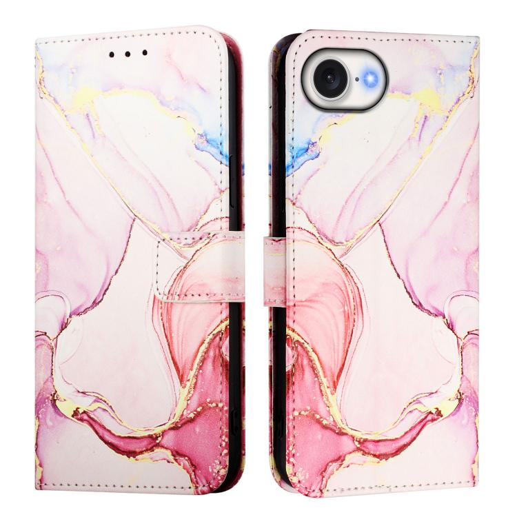 For iPhone 16e PT003 Marble Pattern Flip Leather Phone Case(Rose Gold)