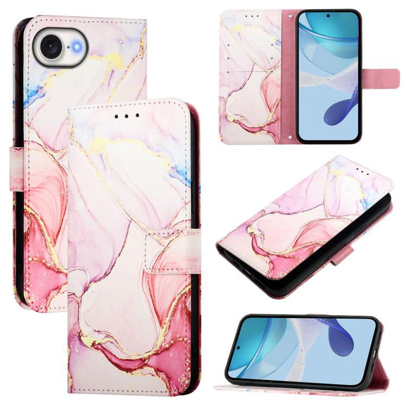 For iPhone 16e PT003 Marble Pattern Flip Leather Phone Case(Rose Gold)
