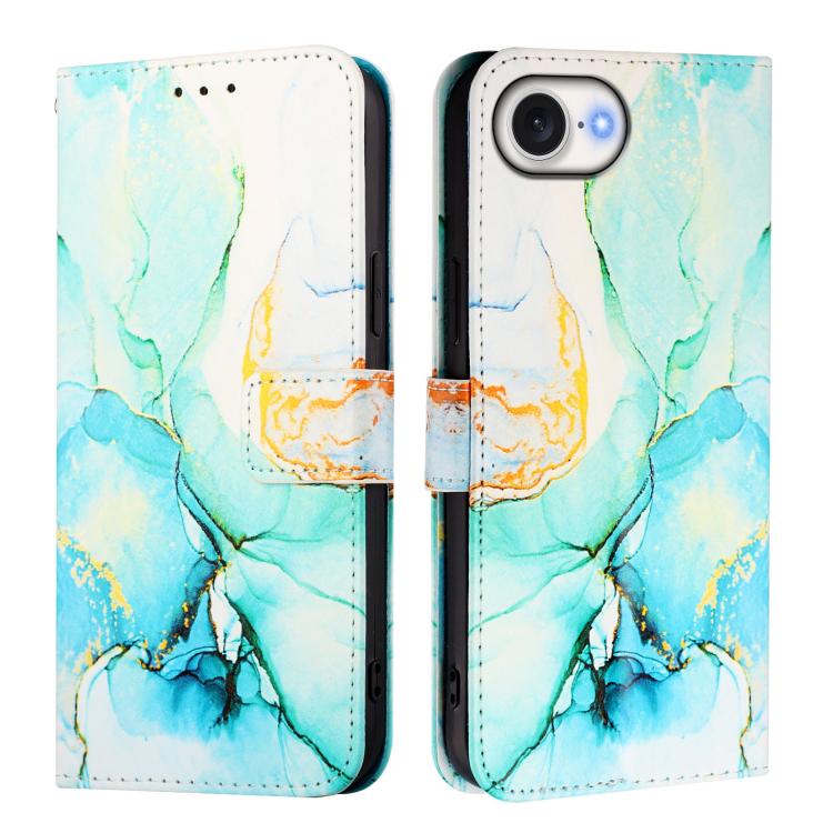 For iPhone 16e PT003 Marble Pattern Flip Leather Phone Case(Green)
