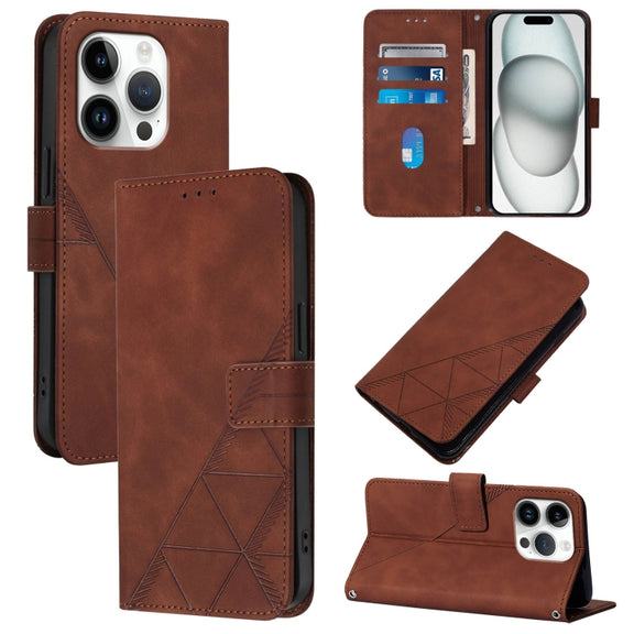 For iPhone 16 Pro Crossbody 3D Embossed Flip Leather Phone Case(Brown)