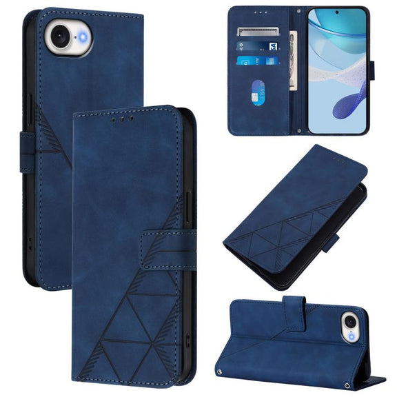 For iPhone 16e Crossbody 3D Embossed Flip Leather Phone Case(Blue)