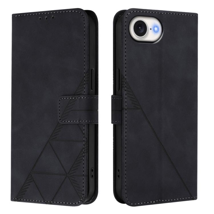 For iPhone 16e Crossbody 3D Embossed Flip Leather Phone Case(Black)