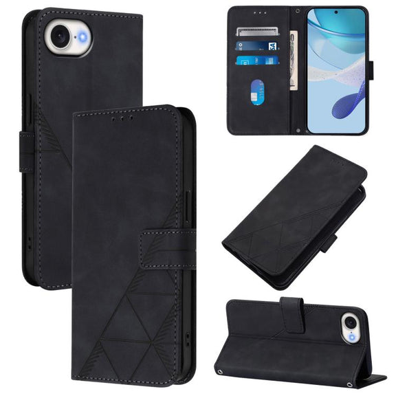 For iPhone 16e Crossbody 3D Embossed Flip Leather Phone Case(Black)