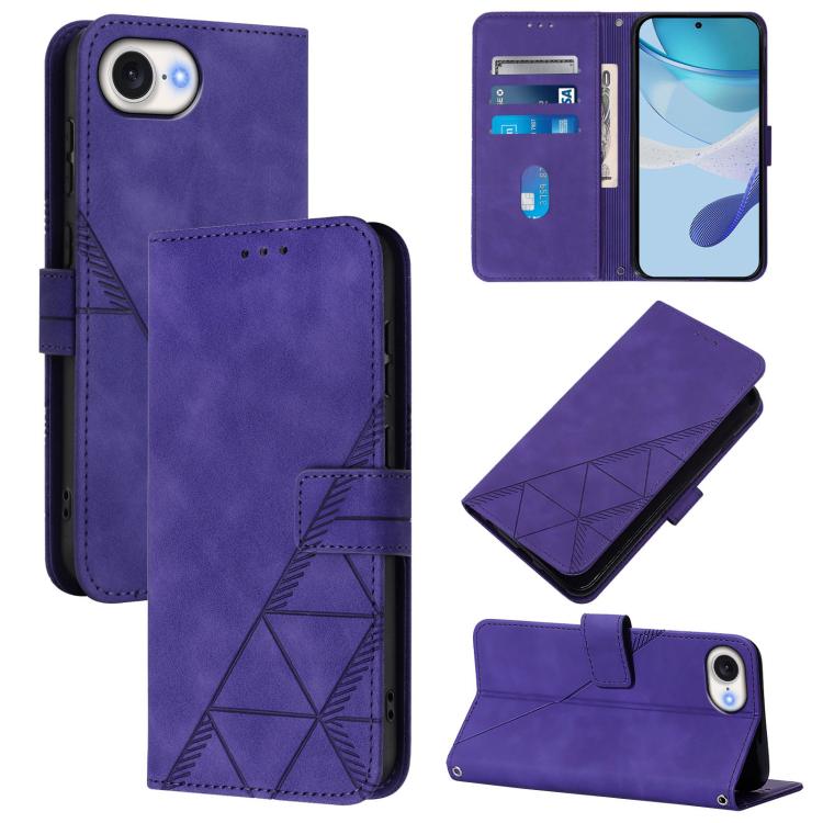 For iPhone 16e Crossbody 3D Embossed Flip Leather Phone Case(Purple)