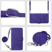 For iPhone 16e Crossbody 3D Embossed Flip Leather Phone Case(Purple)
