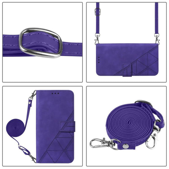 For iPhone 16e Crossbody 3D Embossed Flip Leather Phone Case(Purple)