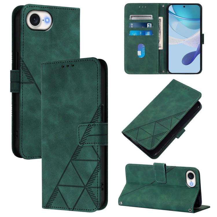 For iPhone 16e Crossbody 3D Embossed Flip Leather Phone Case(Dark Green)